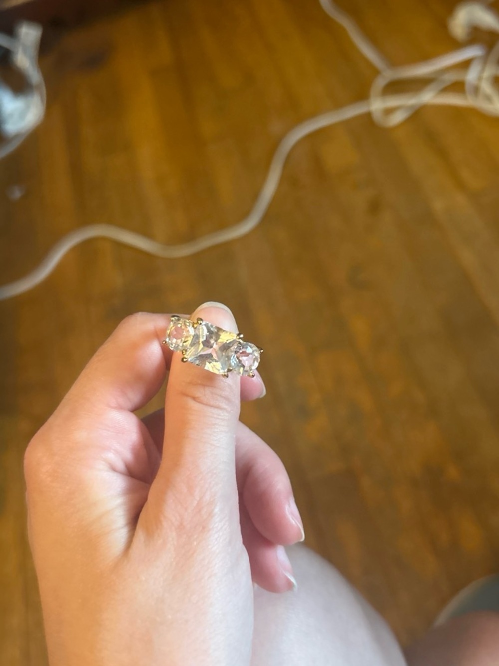 Sparkling Triple-Stone Clear Crystal Ring - Women Jewelry